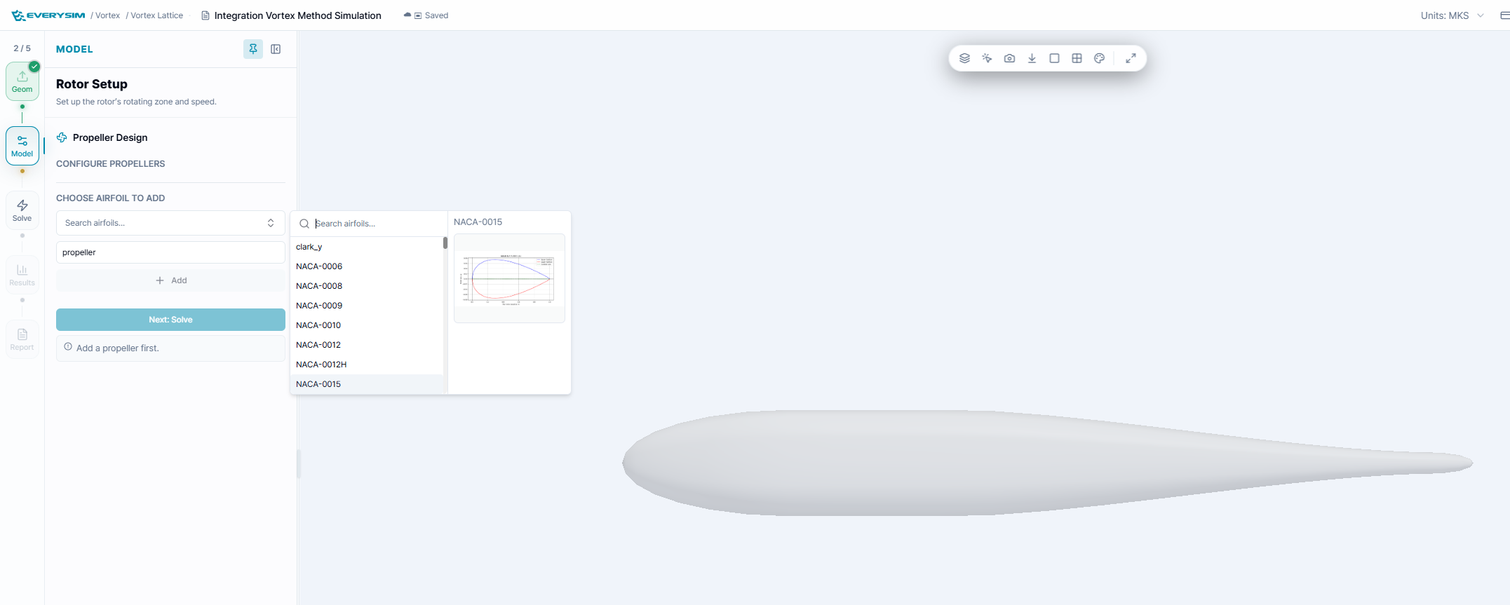 Figure 2. Select an airfoil while reviewing the imported body