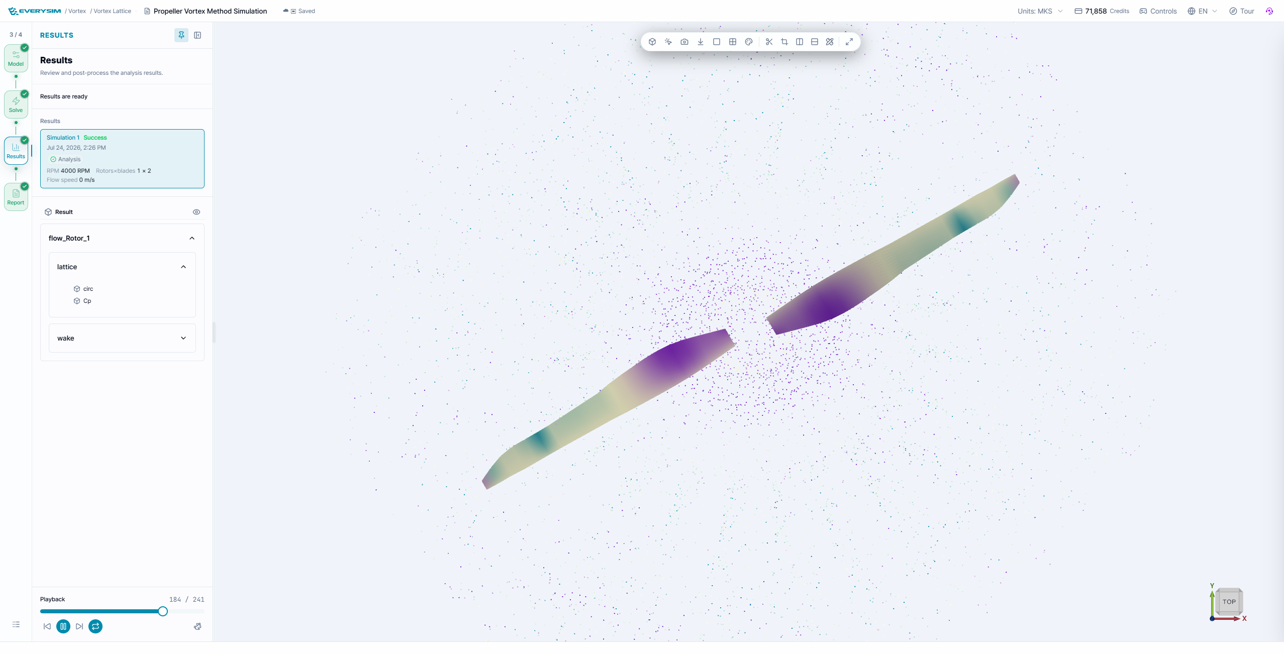 Figure 4. Rapid Propeller analysis result