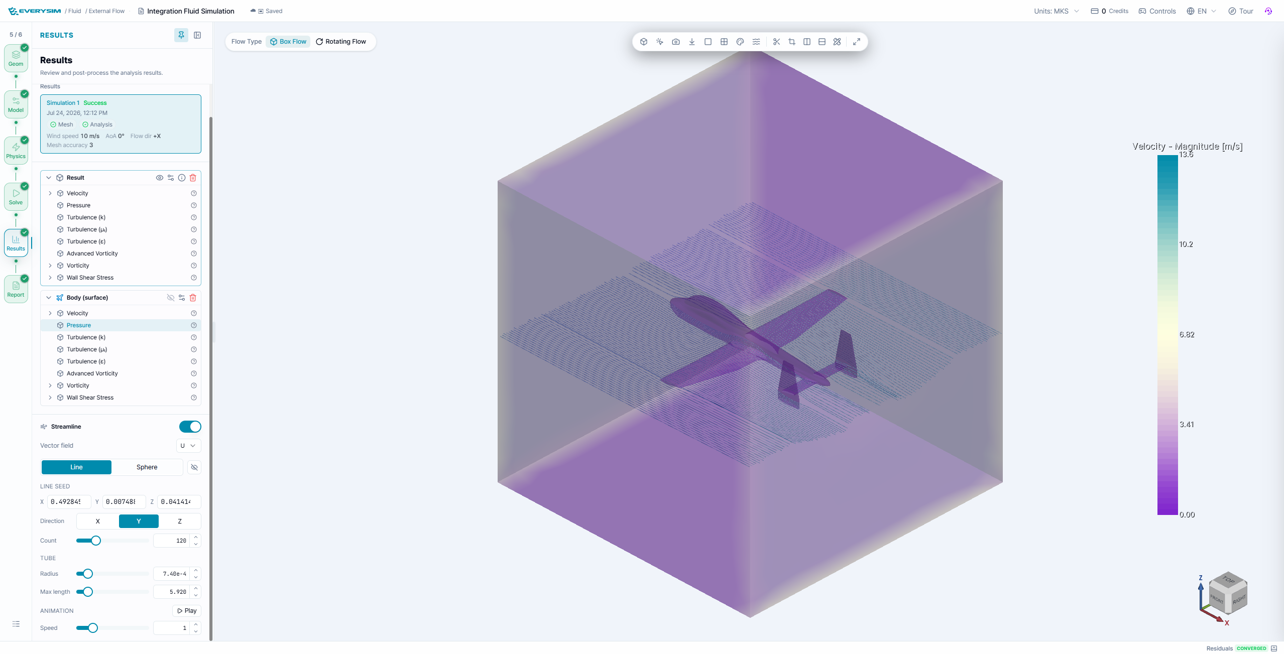 Figure 5. CFD result and streamlines