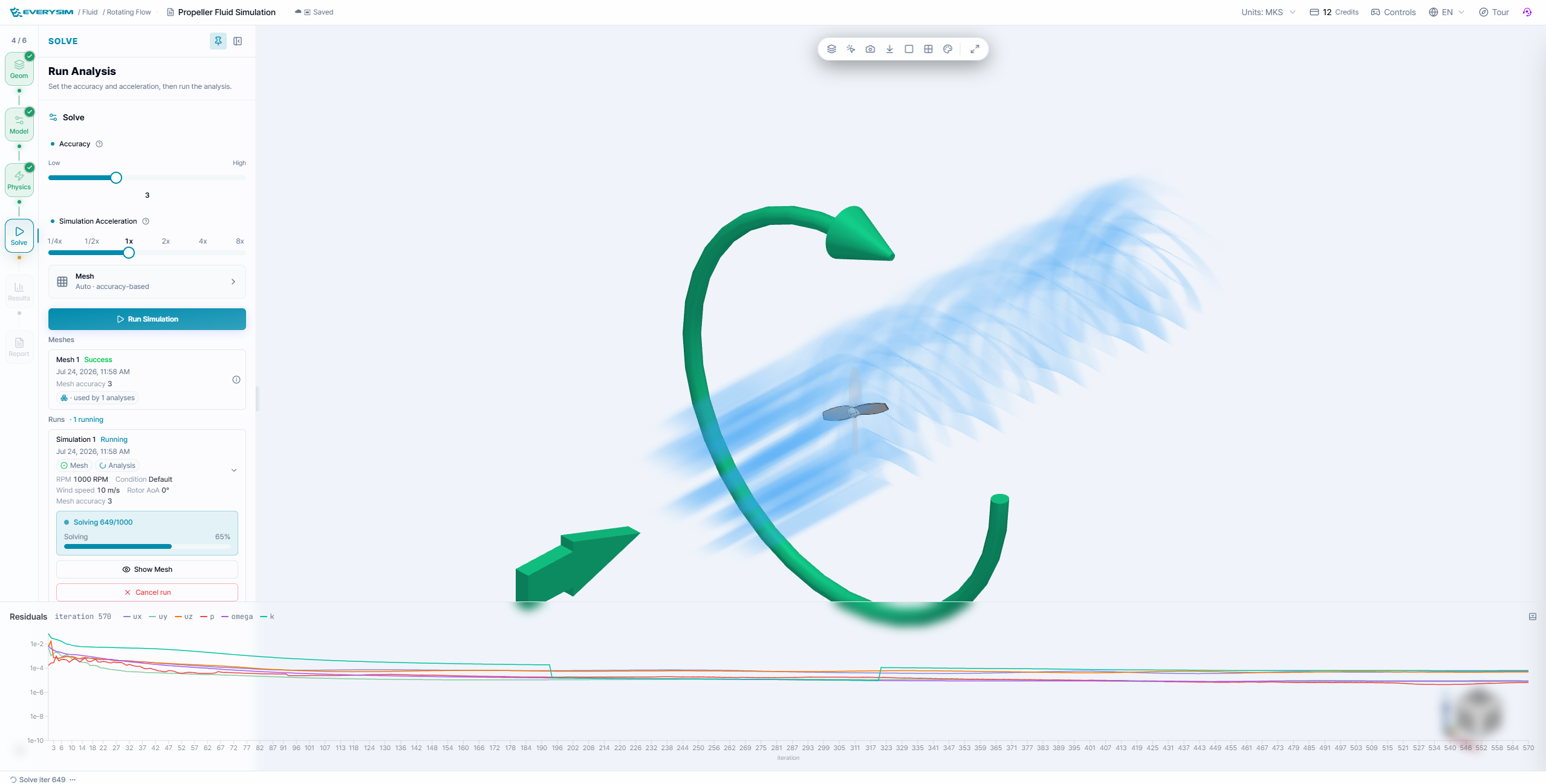 Figure 5. Running the rotating-flow simulation