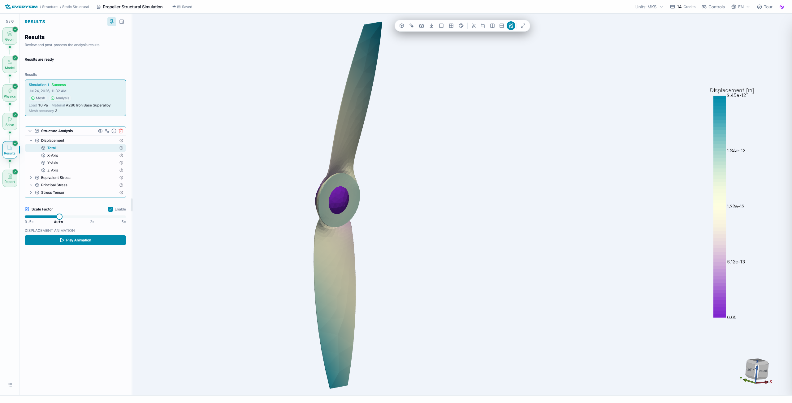 Figure 7. Propeller displacement result