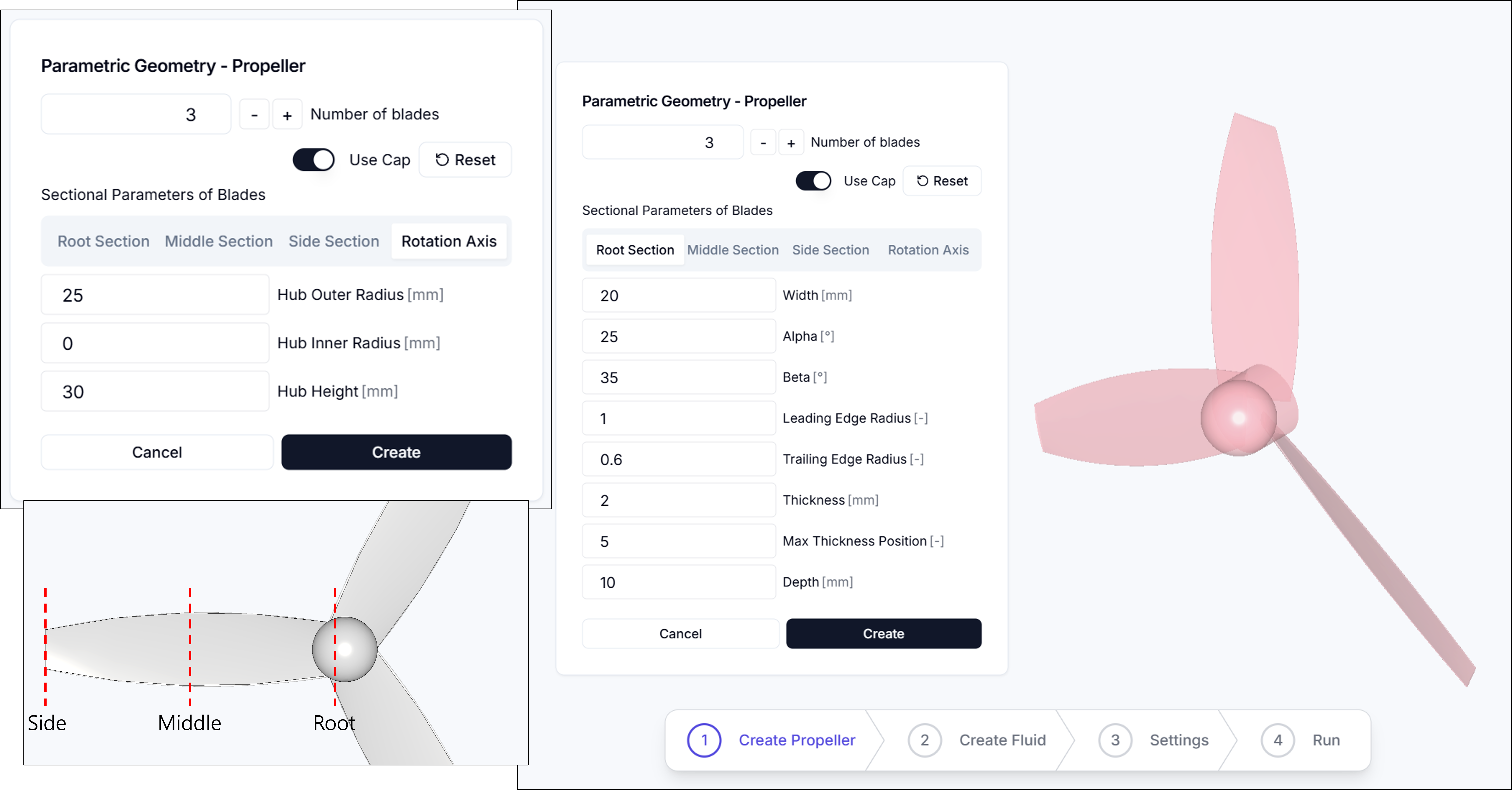 Figure 2. Propeller Creation: Parametric Design