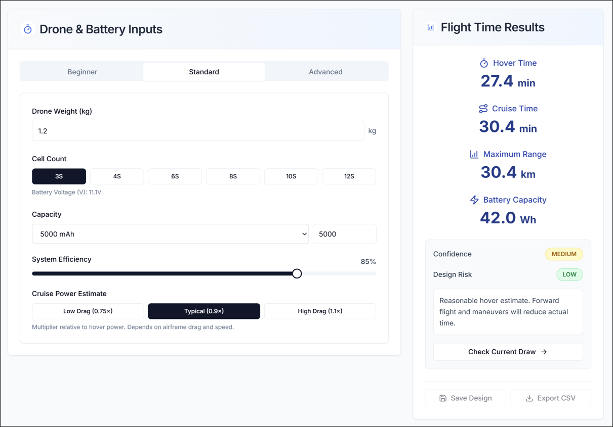 Figure 2. Flight Time Calculator: Standard