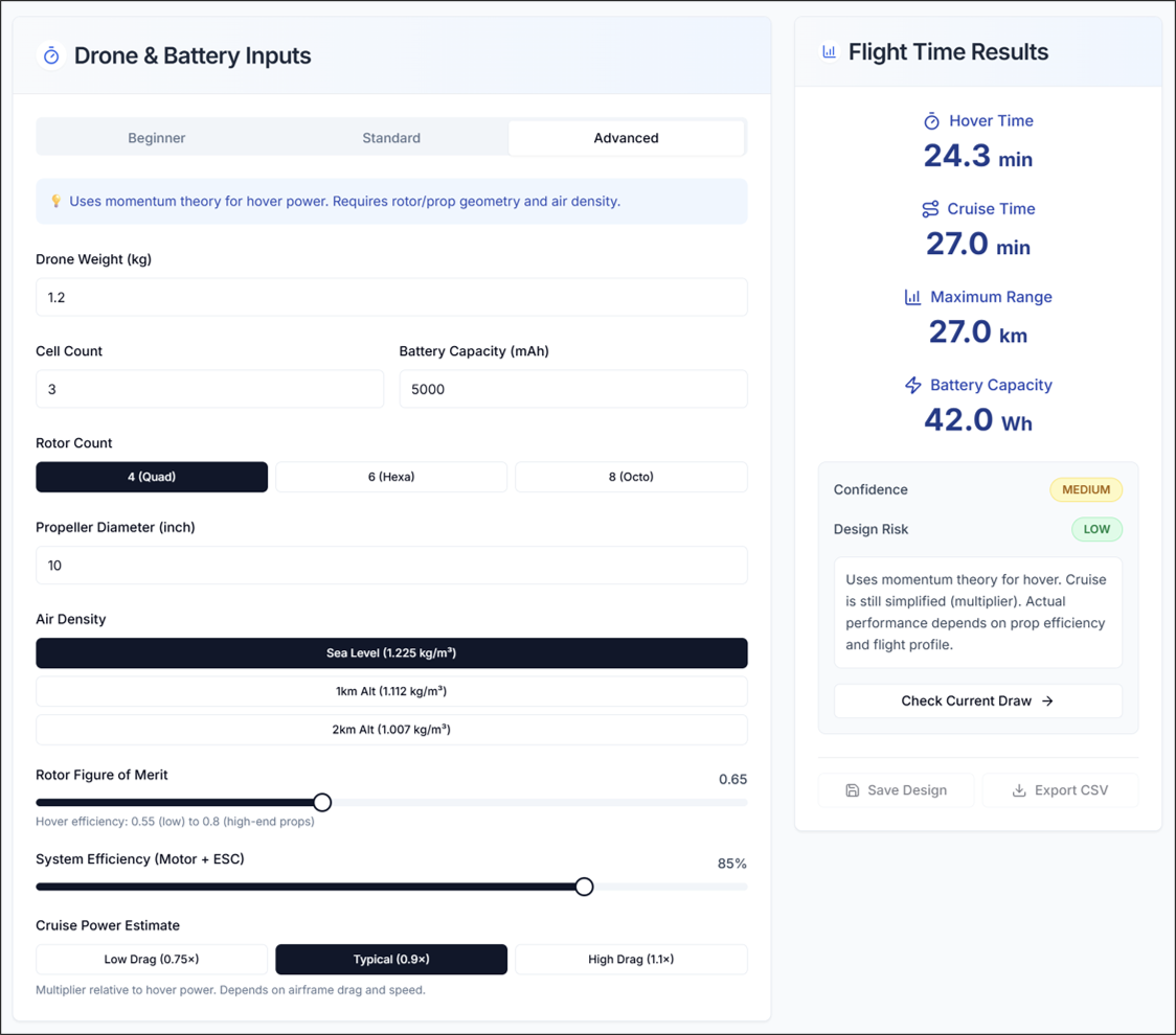 Figure 3. Flight Time Calculator: Advanced
