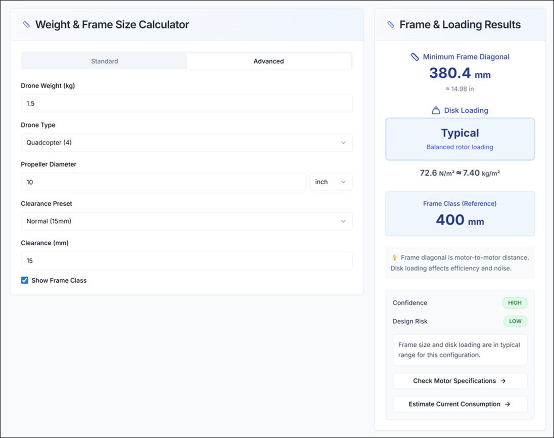 Figure 2. Weight &amp; Size Calculator: Advanced