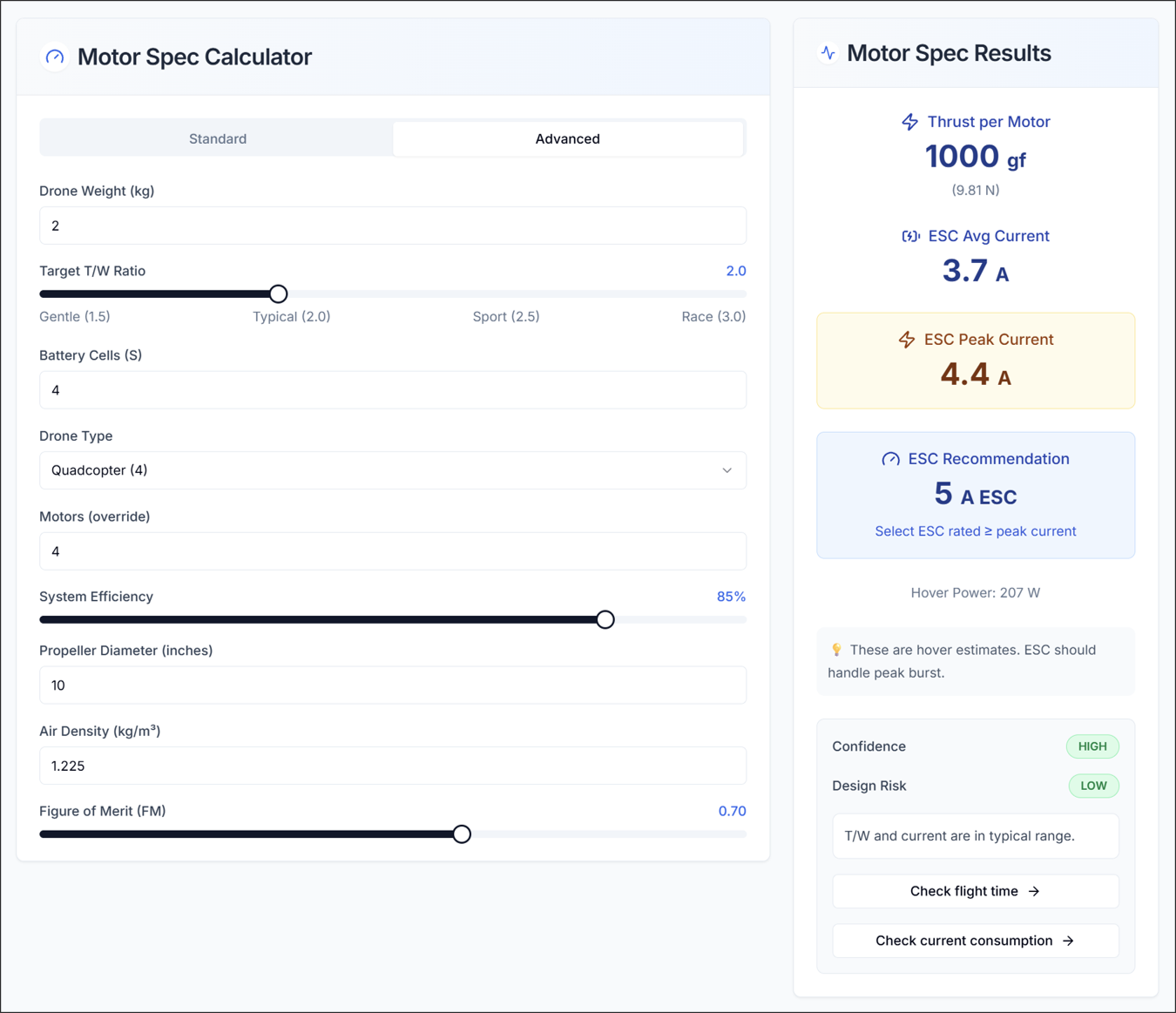 Figure 2. Motor Spec Calculator: Advanced