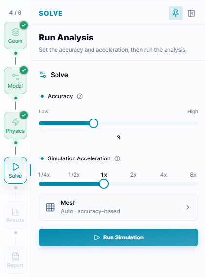 Figure 5. Set simulation accuracy and acceleration, then run the analysis