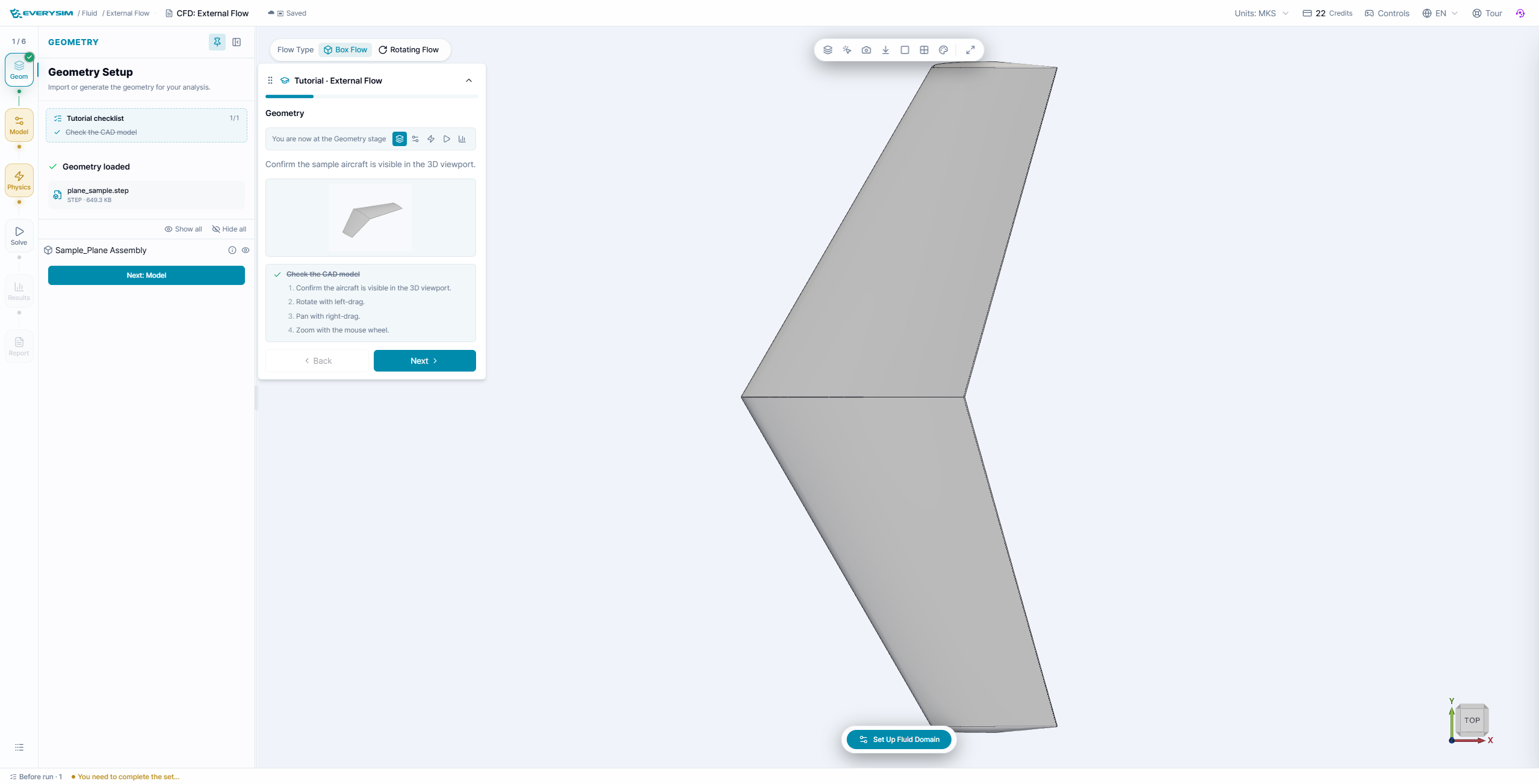 Figure 3. Geometry stage with fixed-wing sample