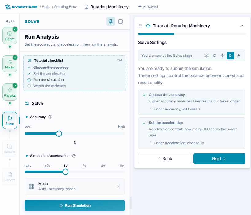 Rotating Machinery solve settings