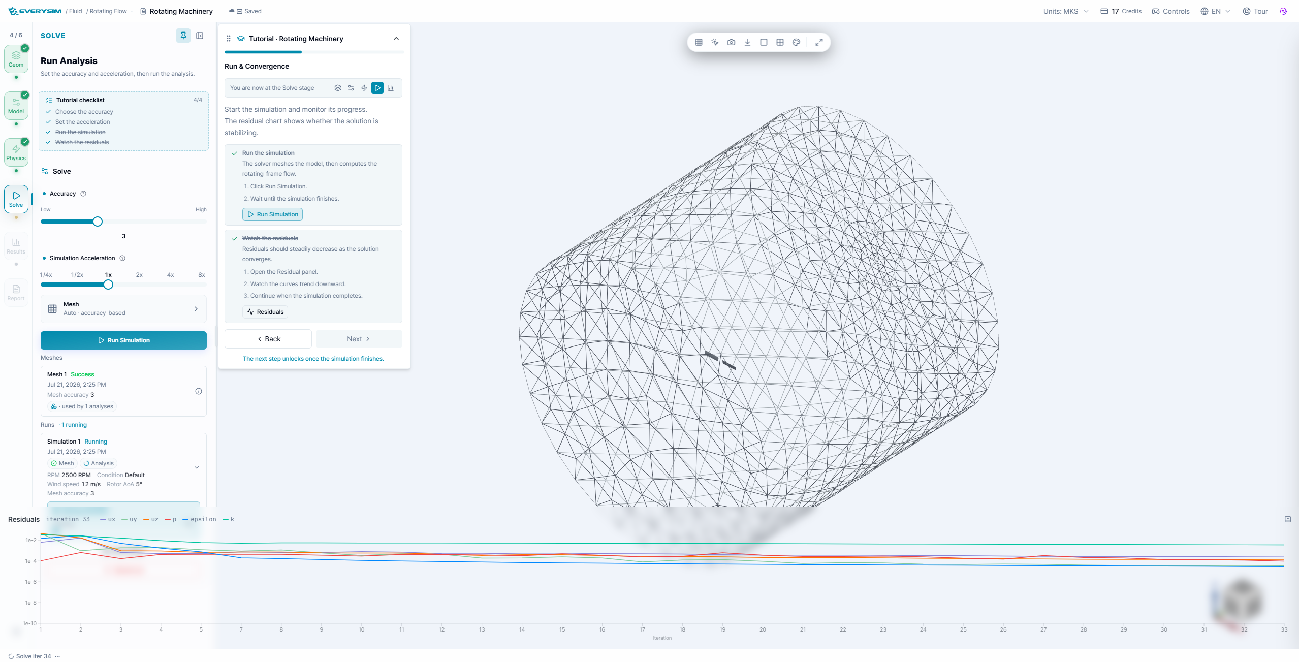 Mesh, run card, and residual convergence