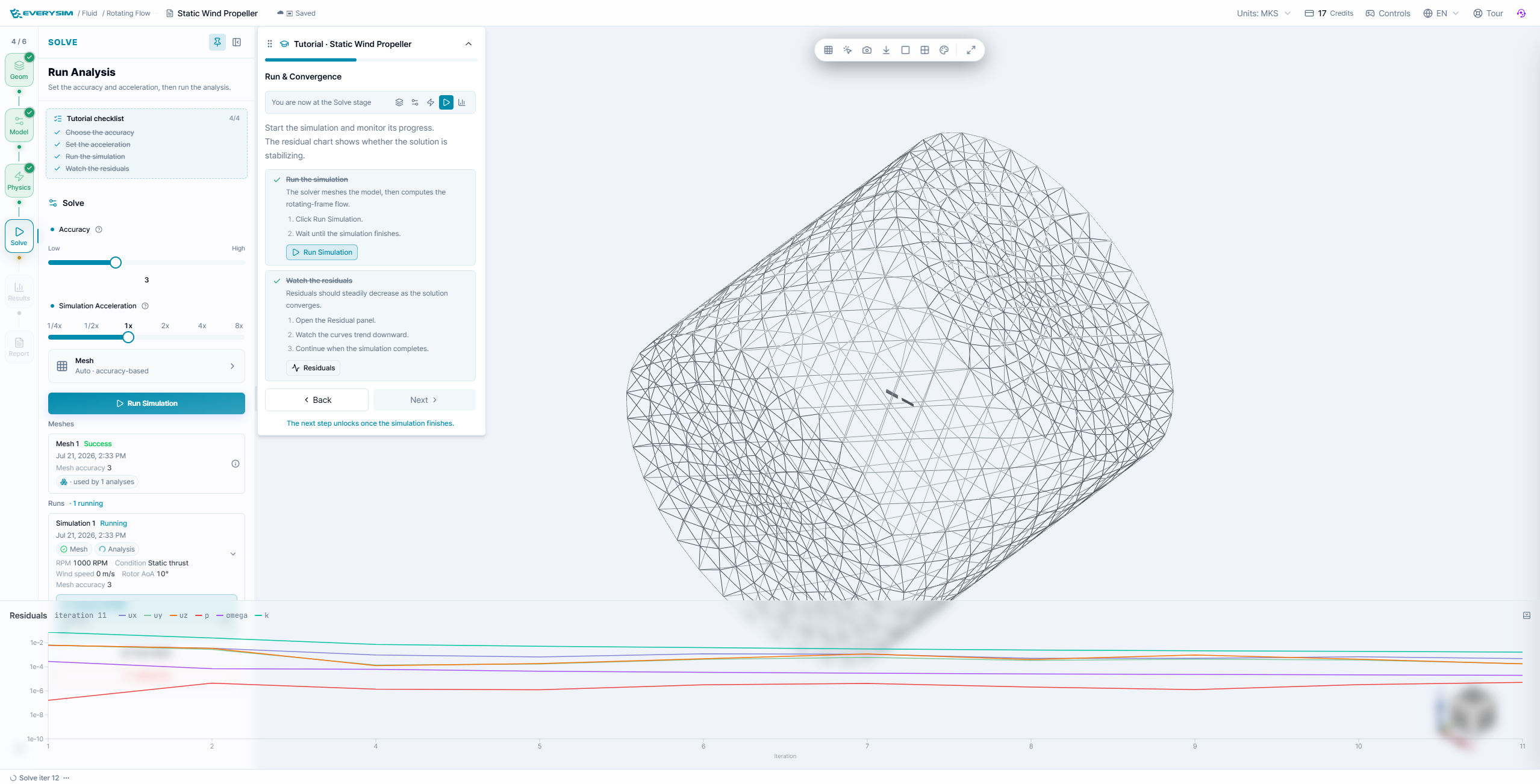 Static-thrust mesh and residuals