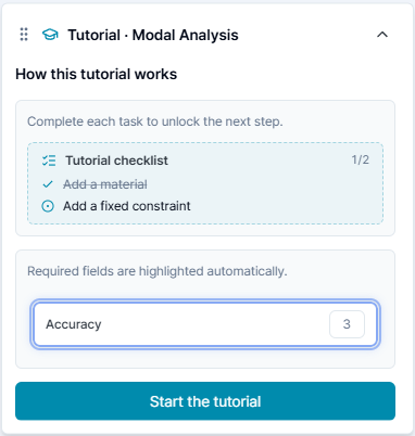 Modal Analysis tutorial welcome screen