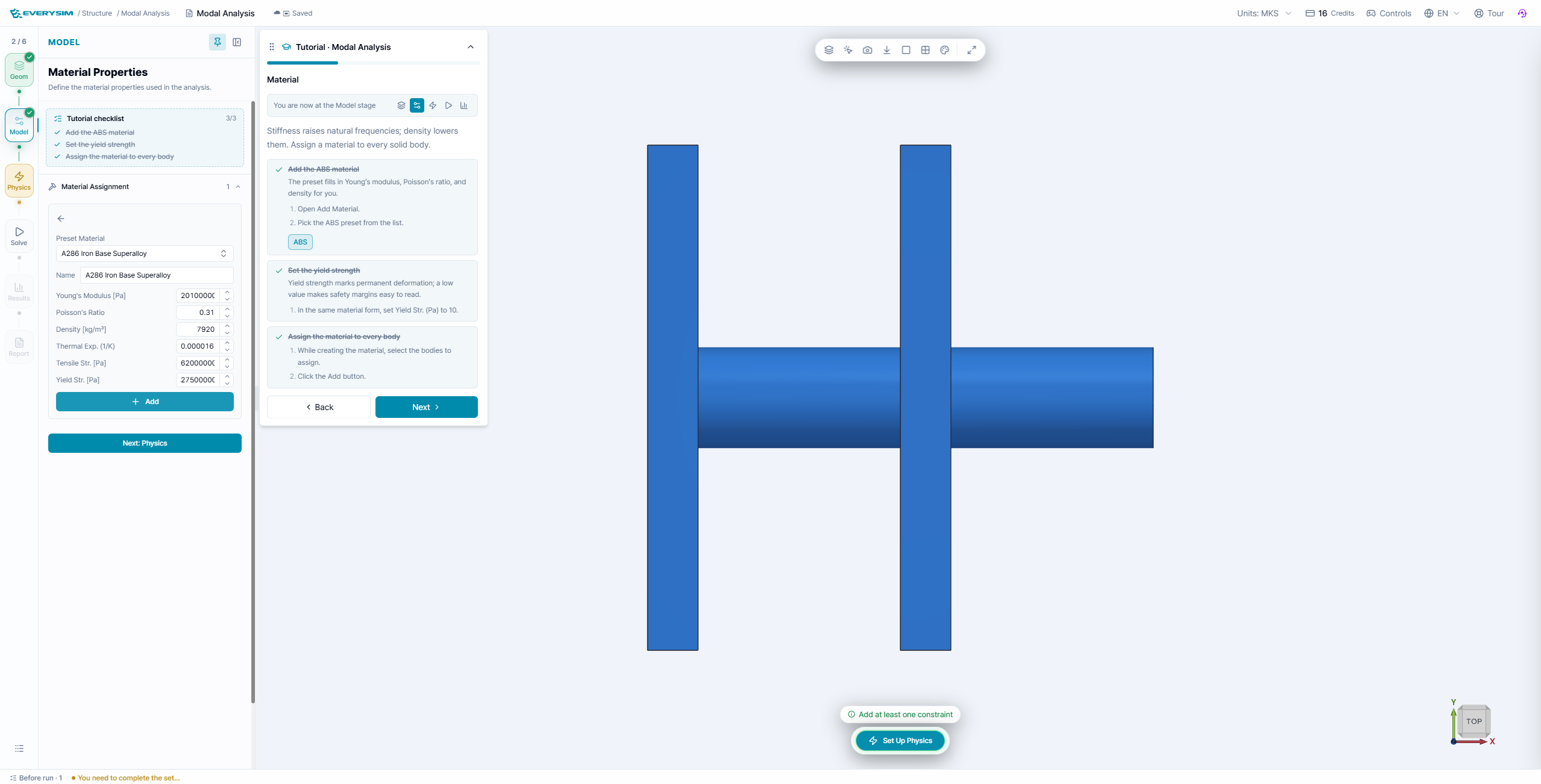 Modal Analysis material setup