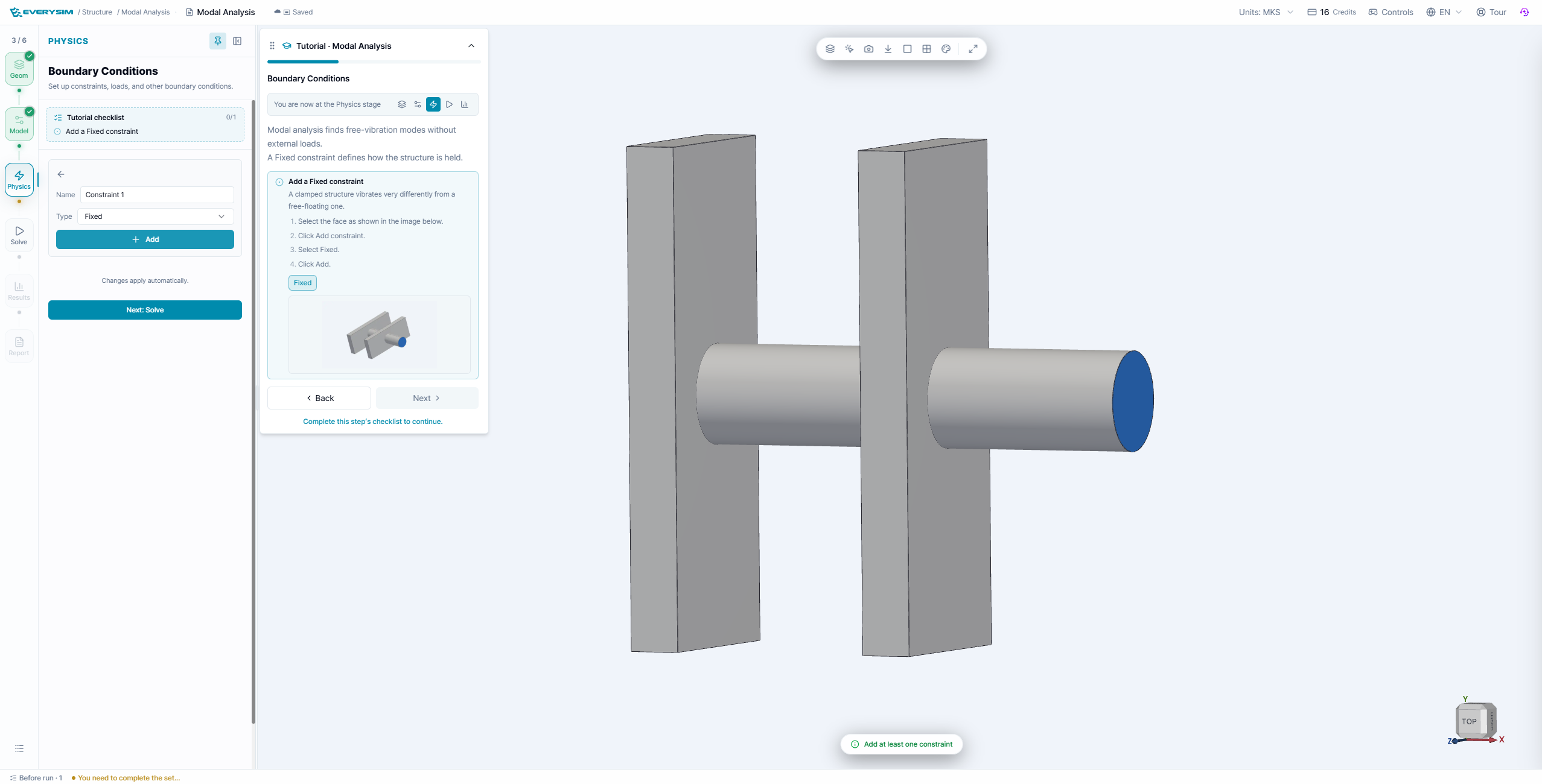 Modal Analysis fixed constraint