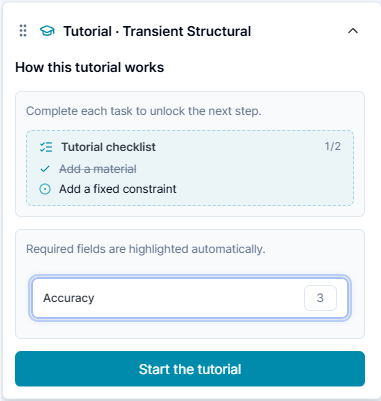 Transient Structural tutorial welcome screen