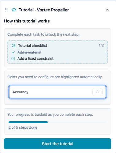 Figure 2. Tutorial checklist and highlighted fields