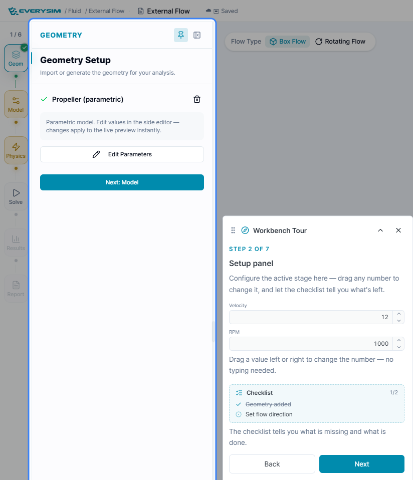 Figure 2. Setup panel