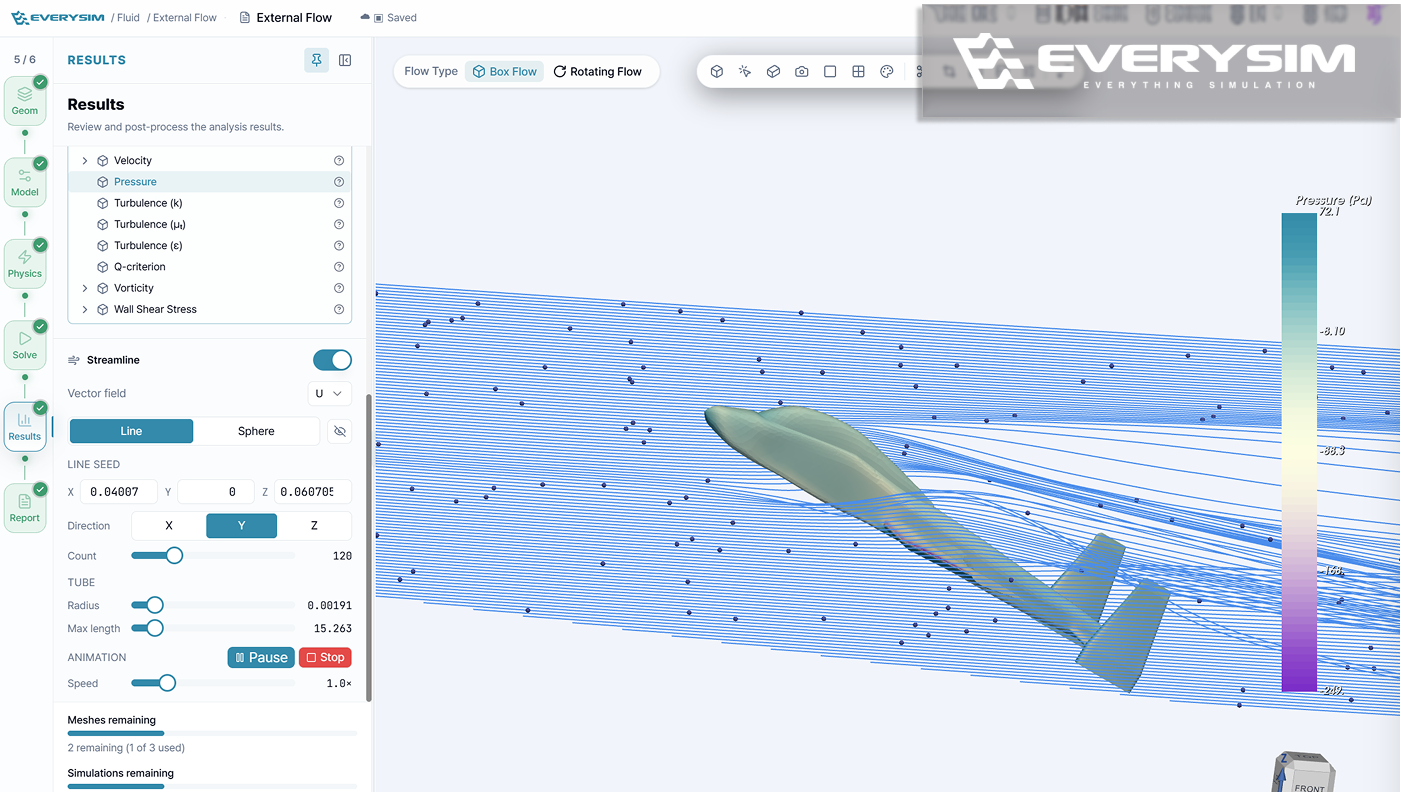 The redesigned Workbench showing streamline results over a wing